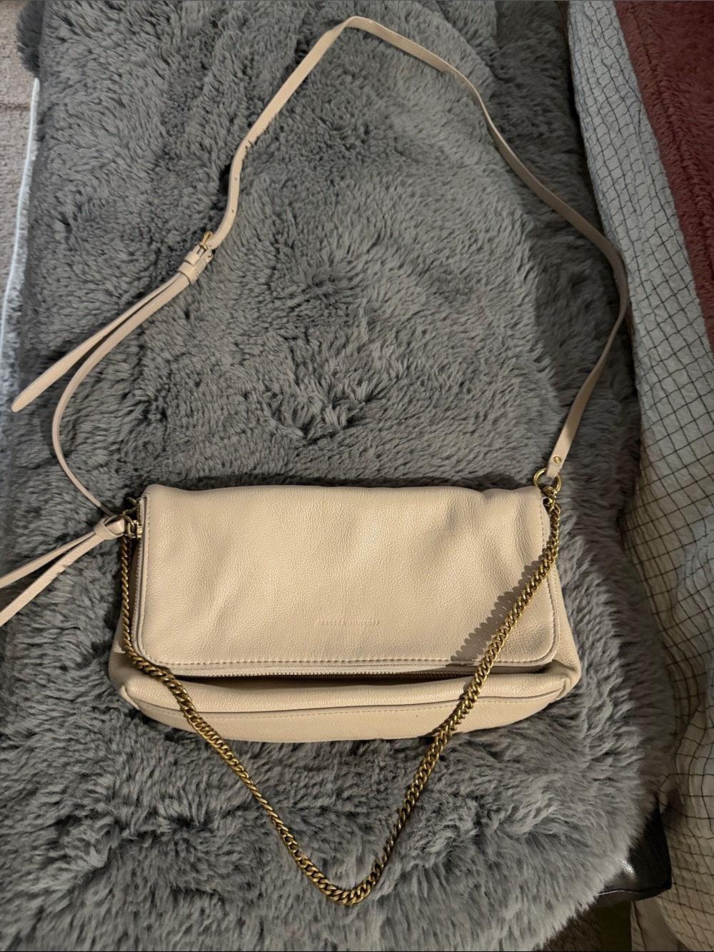 Rebecca Minkoff Crossbody Shoulder Bag in Beige with Gold Chain